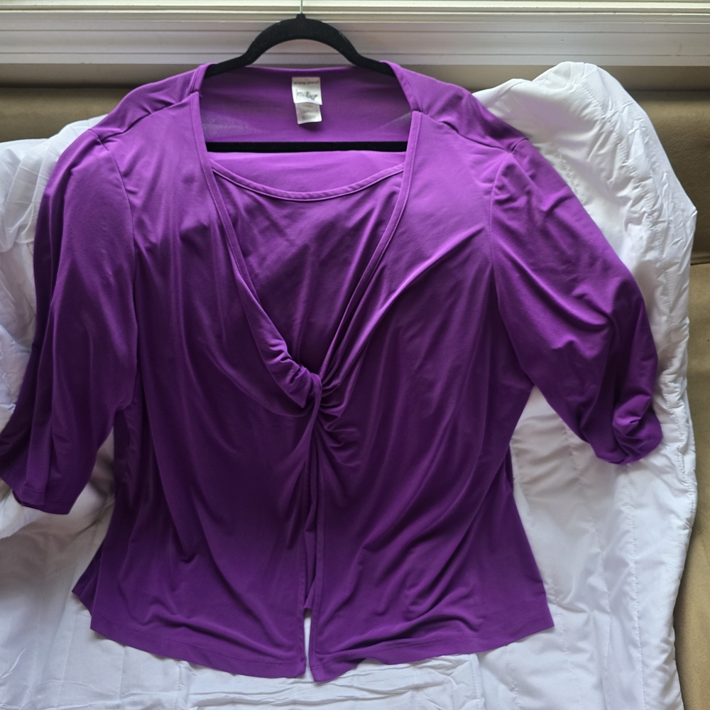 Just My Size Vivid Purple Twist Front Blouse